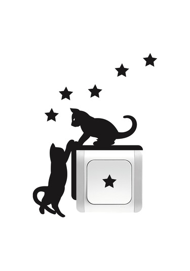 Priz Kedi Sticker Set Siyah Kedi Yıldız Etiket Duvar Sticker