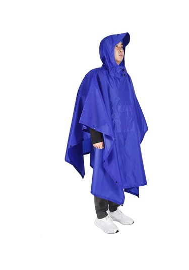 Tomshoo Kapşonlu Yağmur Panço Cep Hafif Su Geçirmez Mavi