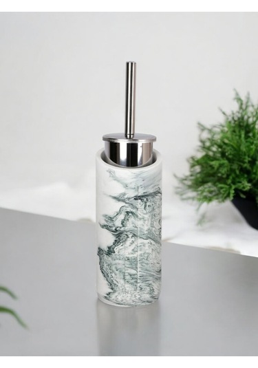 2 Parça Yeşil Mermer Desenli Beton Tuvalet Fırçası Metal Wc Fırçalığı Yeşil