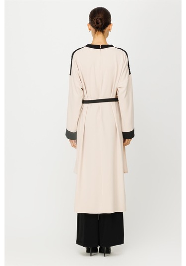 Yakası Taş İşleme Detaylı Kuşaklı Tunik Pantolon Takım Taş-taş Taş