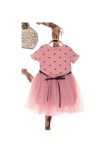 Kalp Baskılı 2-7 Yaş Arası Gül Kurusu Kız Çocuk Tüllü Elbise Doğum Günü Özel Gün Ve Geceler İçin Gül Kurusu Gülkurusu