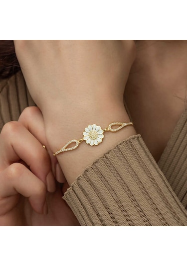 Blackcraft 925 Ayar Gümüş Gold Papatya Bileklik Zarif Renkli