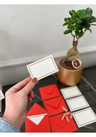 20 Adet Mandallı Kırmızı Zarflı Not Kartı Seti- Hediye Kartı -