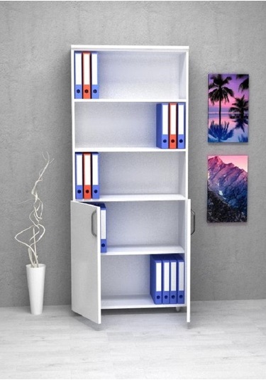 Kobiç Ofis Dosya Dolabı Kilitli Yarım Kapak Suntalam Dolap 80x35x185 Cm Beyaz Beyaz