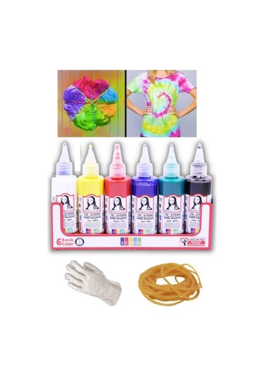Batik Boyama Seti 6x70 ml Poşet Eldiven 10 Adet ve Para Lastik 20 Adet Set Monalisa Boyama Seti