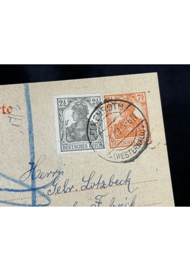 Antiye 1919 Yılından Almanya Germania Pullu 2 1/2 Pfennig Ve Germania 7 1/2 Pfennig Kendinden Pullu Postakartı