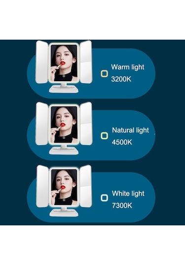 Sones 430 Üç Taraflı Katlanır Led Makyaj Aynası Masa Lambası Üç Renkli Işık Şarj Stili