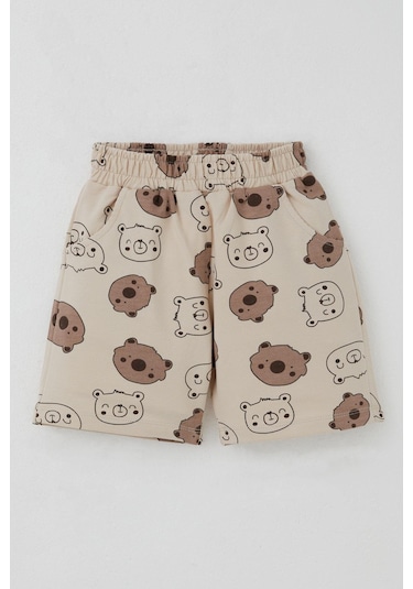 Breeze Erkek Bebek Şortlu Takım Havalı Ayıcık Baskılı 9 Ay-3 Yaş, Bej Bej