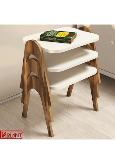 Variant Paris Tepsi Zigon Sehpa Ceviz-Metalikinci (Ekru)