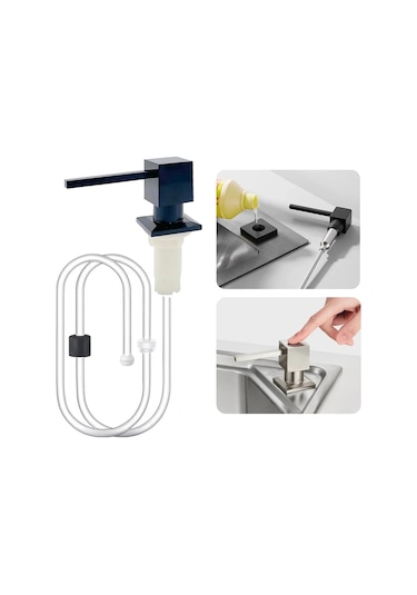 Kare Siyah-kare Mutfak Lavabo Sıvı Sabun Pompası Dağıtıcı Nikel Altın Losyon Tutucu Pompa Kafası Silikon Tüp Seti Güverte Tezgahı Altında Aracı