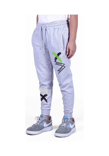 Fyk Kids 2 Li Fermuarlı, Baskılı X Collection Erkek Çocuk Eşofman Altı Gri - Füme