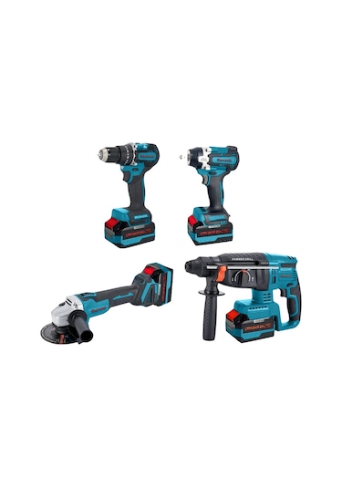 Catpower CAT1580 Kömürsüz 20V 3x4.0AH Akülü 4'lü Set - Kırıcı Delici + Avuç Taşlama + Darbeli Vidalama + Somun Sıkma