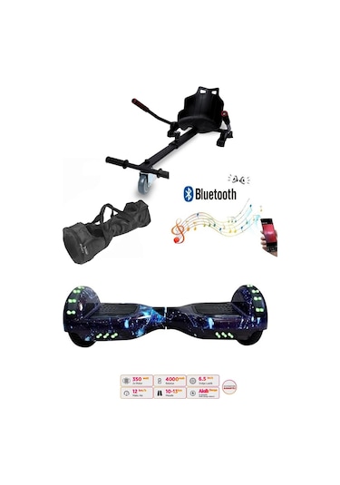 Elektrikli Kaykay Scooter Akıllı Denge Hoverboard + Hoverkart + Çanta Full Ledli Extrem Paket D12