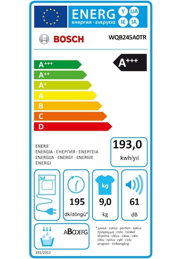 Bosch WQB245A0TR 9 KG Isı Pompalı Kurutma Makinesi