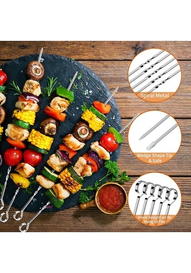 Didadodo 10 Adet Paslanmaz Çelik Şiş - Dayanıklı Ve Yeniden Kullanılabilir Barbekü Şişleri, Küçük Boy