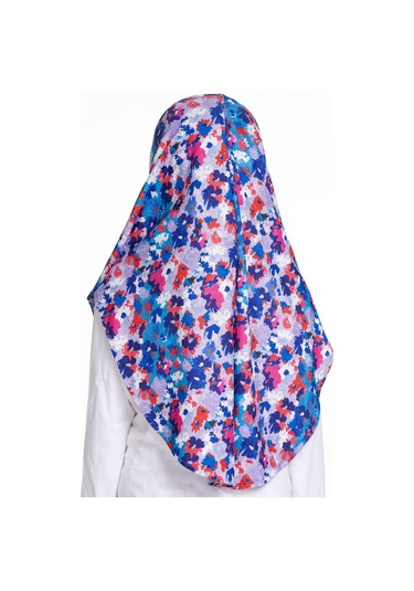 İndigo Pratik Hazır Geçmeli Genç Tesettür Bone Jakar Desenli Hijab 2408 24 İndigo