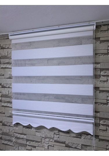 Beyaz Renk Geniş Plise Zebra Stor Perde Tüm Ölçülerde (82113405)