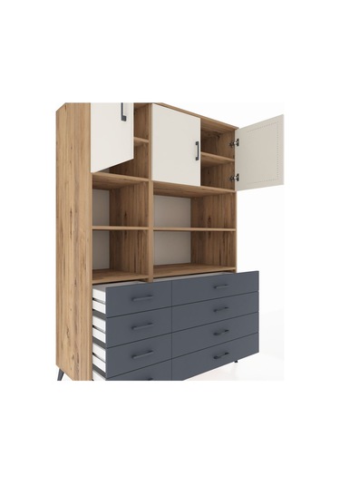 Kronos Dolap 8 Raflı 8 Çekmeceli 3 Kapaklı 132x59x195 Çam-ayt... Çam