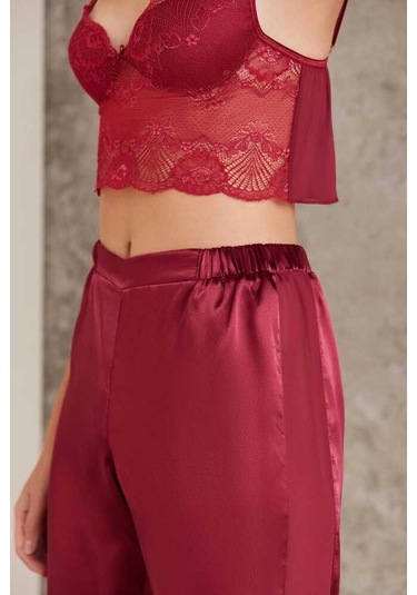 Pierre Cardin Bordo 7025 Kadın 4'lü Saten Takım Gelin Çeyiz Seti 001