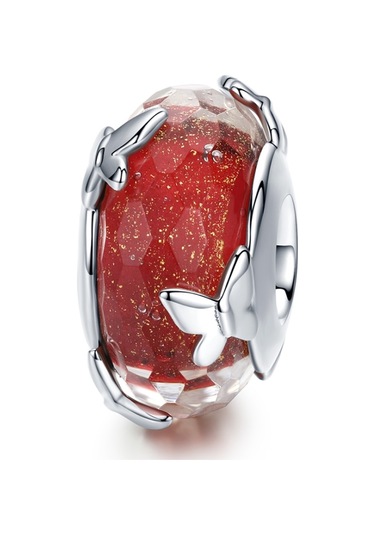 S925 Ayar Gümüş Kolye Kırmızı Sırlı Boncuk Kelebek Boncuk Dıy Bilezik Kolye Aksesuarları Çok Renkli