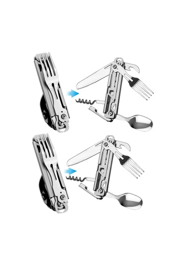 2ps. Kamp Aletleri Seti 5'i 1 Arada Çok İşlevli Katlanır Çatal Bıçak Takımı, Cep Aletleri Seti Taşınabilir Ayrılabilir Paslanmaz Çelik Diğer