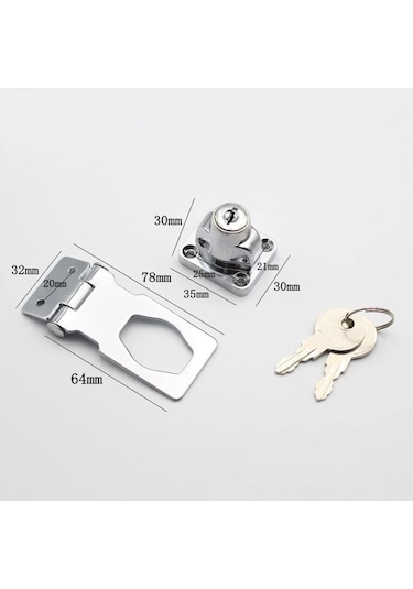 Kilitli Ve Vidalı Dolap Kapı Kilitleri, 64 Mm, 2 Parça, Anahtarlı Kilit, Krom B