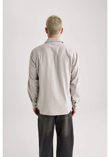 DeFacto Regular Fit Polo Yaka Basic Düz Pamuklu Uzun Kollu Gömlek B2654AX24SPGR302