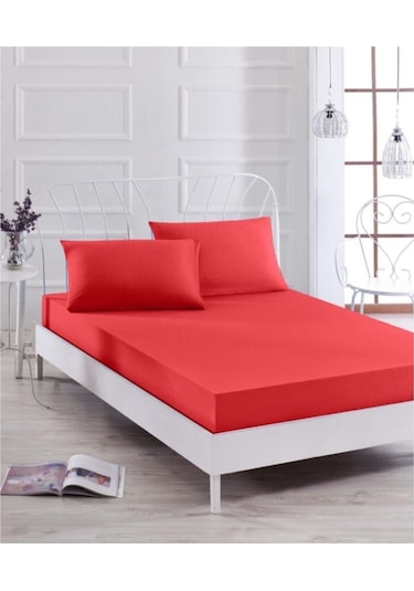 Ranforce Çift Kişilik Lastikli Çarşaf Seti Kırmızı 160x200 Cm