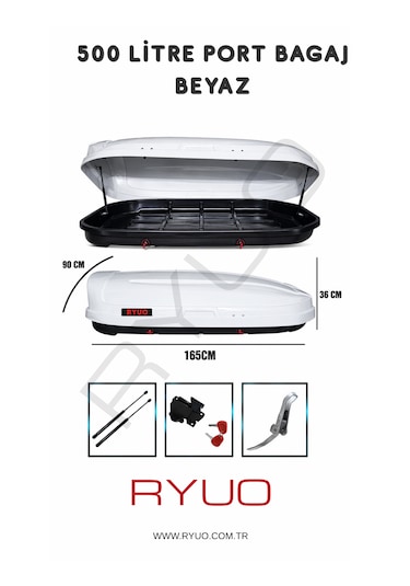 Ryuo Araç Üstü Tabut Port Bagaj 500 Litre Beyaz
