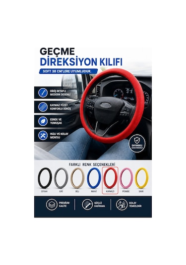 Direksiyon Kılıfı Geçme 38cm Soft Kırmızı Dkg001k Fermeq