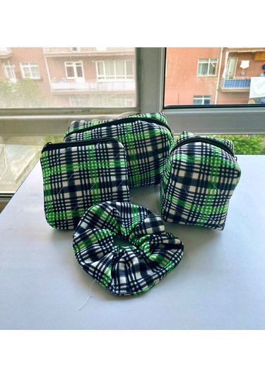 4'lü Set 3'lü Büyük Orta Küçük Makyaj Çantası Toka Hediyeli