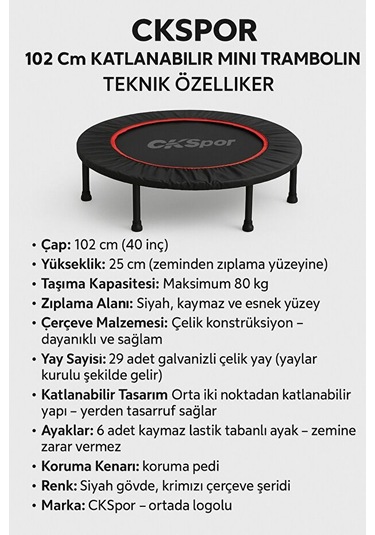 102cm Katlanabilir Trambolin Taşınabilir Egzersiz Kırmızı Trambolini