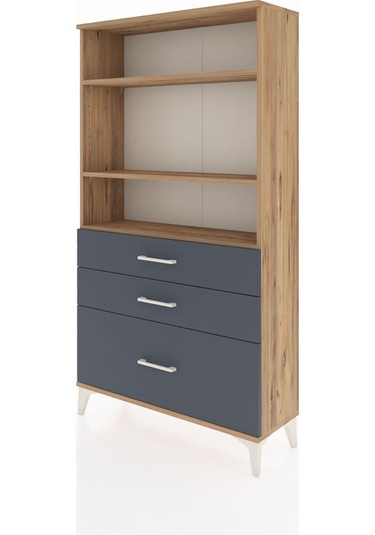 Arges Dolap 3 Raflı 3 Çekmeceli 88x30x163 Çam-antrasit Çam