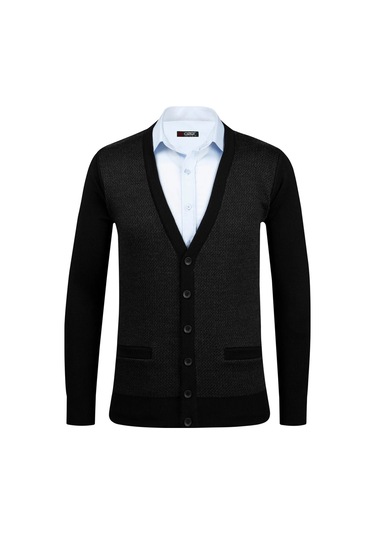 Çizgi Triko Erkek Büyük Beden Desenli Kol Ve Bel Lastikli Çelik Örgü Triko Hırka 5014mb Siyah Siyah