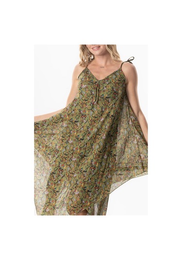 Askılı Vual Afrodit Midi Boy Yazlık Elbise Çiçek Yeşil 6241 Çiçek Yeşil