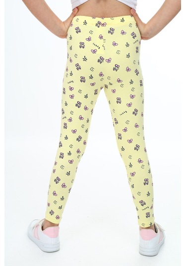 Toontoy Kız Çocuk Baskılı Tayt Açık Sarı