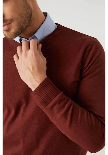 Regular Fit Kiremit Tüylenme Yapmayan Bisiklet Yaka Triko Kazak Kiremit