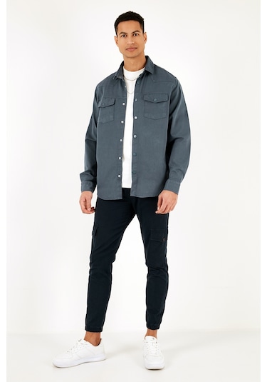Buratti Pamuklu Regular Fit Çift Cepli Erkek Gömlek Cf24W116927 Indigo