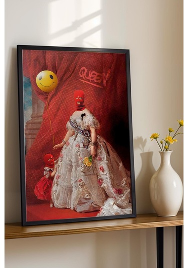 Red Mask Queen Graffiti Çerçeveli Tablo Komik Anne Hediyesi Modifiye Sanat