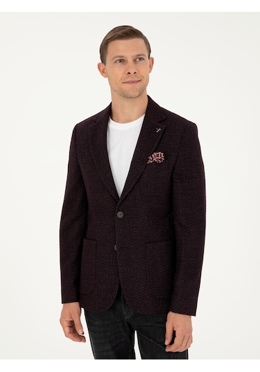 Cacharel Bordo Slim Fit Yün Karışımlı Ceket Kırmızı