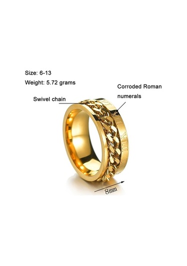Fastbuy 2 Adet Roma Rakamları Döndürülebilir Zincir Titanyum Yüzük, Çelik Rengi 8 Renkli Stile Çok Renkli