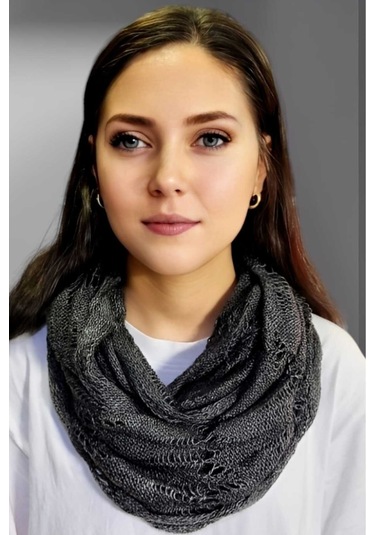 Tezzgelsin Kadın Çift Dolama Triko Örgü Boyunluk Füme