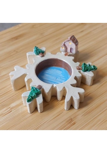 Uretti - Pınar 2572 5077 El Yapımı Çam Ağacı Motifli Sevimli Minyatür Mumluk Krem