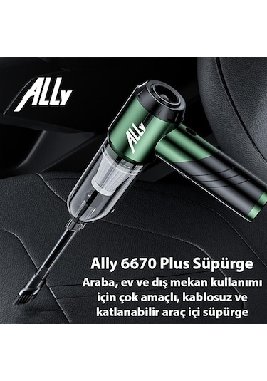 ALLY ST-6670PLUS 18000pa Güçlü Portatif 3 Kademeli Tasinabilir Vakumlu Kablosuz Üflemeli Mini Araç Süpürgesi