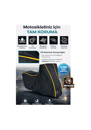 Kuba Cg 100 Siyah-sarı Dikişli Kilitli Motor Brandası,örtüsü