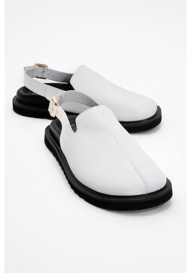 Laby Beyaz Cilt Hakiki Deri Kadın Sandalet Beyaz