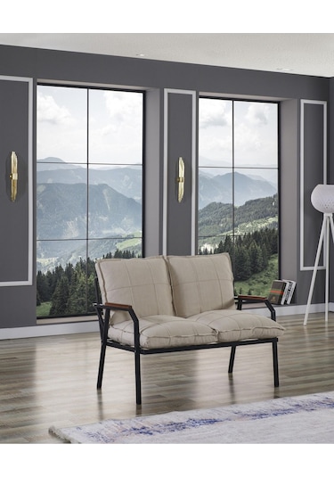 Mygusi Hayal Balkon, Bahçe, Cafe - Metal Kanepe Koltuk Takımı - 2+1+1 Sehaplı Krem