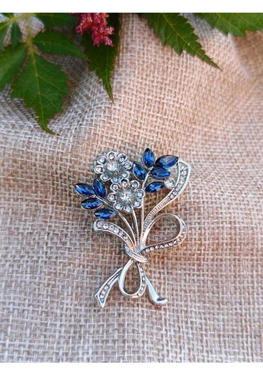 Villovatik Broş Gümüş Renkli Çiçek Buketi 222863938 Mavi