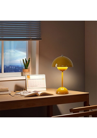 Mantar Çiçek Tomurcuğu Şarj Edilebilir Led Masa Lambası Masa Gece C Sarı