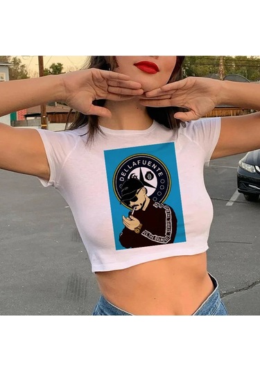 Snapbuy Dellafuente Kadın Vintage Beyaz Harajuku Streetwear T-shirtblackkadın Black